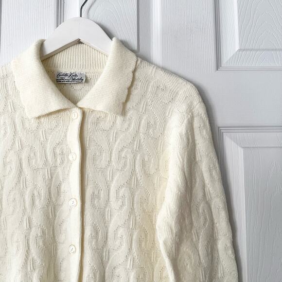 Cuddle Knit Wintuk Vintage Orlon Acrylic Collared Cable Knit Button Cardigan M - Picture 4 of 12